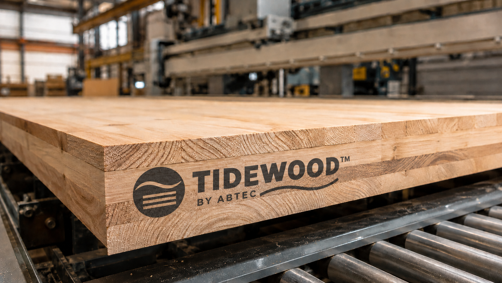 TideWood by ABTEC stencil on a cross-laminated timber panel